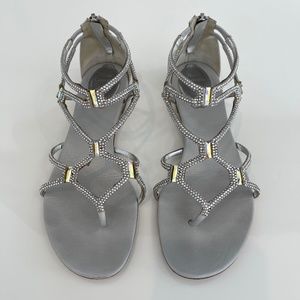 RENE CAOVILLA SILVER GLADIATOR CRYSTAL SANDALS 8